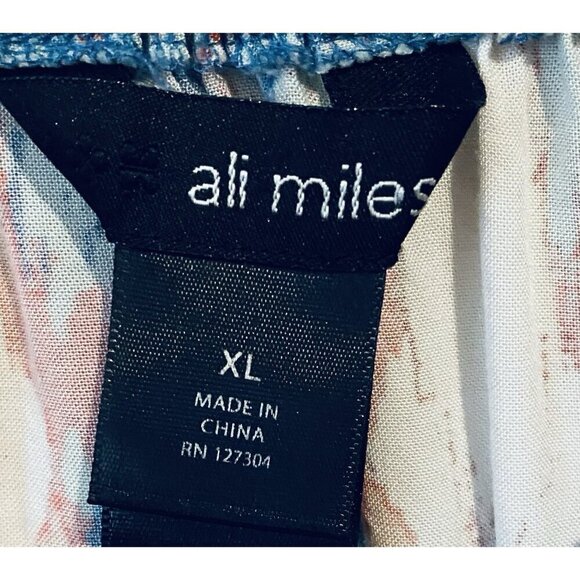 Ali Miles Top Womens XL Abstract Ikat Bell Sleeve Off The Shoulder Boho Peasant - Picture 4 of 7